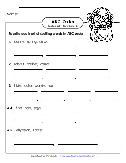 ABC Order - Word Sets (B-Easter)  Spelling B Worksheet