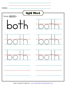 Trace the Word: Both Free Sight Words Individual Worksheet