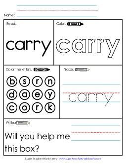 Worksheet 1: Carry Free Sight Words Individual Worksheet