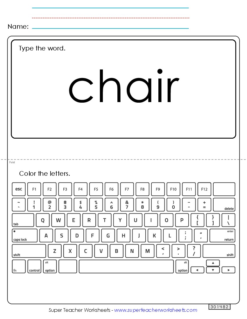 Type the Word: Chair Sight Words Individual Worksheet