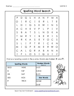 Word Search (B-3) Spelling B Worksheet