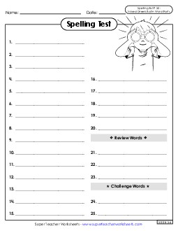 Spelling Test (F-30) Spelling F Worksheet