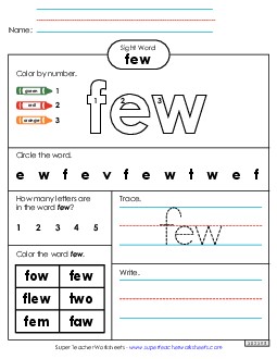 Worksheet 4: Few Sight Words Individual Worksheet