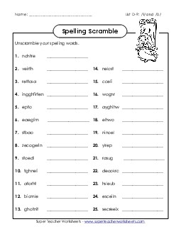 Word Scramble (D-9) Spelling D Worksheet