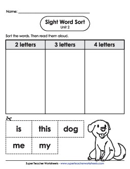 Sight Word Sort (Unit 2) Sight Words Worksheet