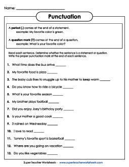 End Punctuation (Periods and Question Marks) 1st Grade ELA Worksheet