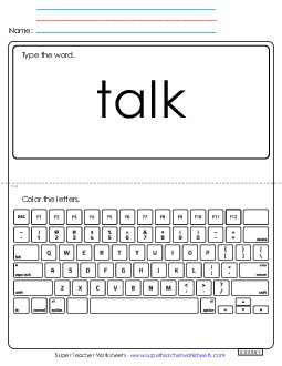 Type the Word: Talk Sight Words Individual Worksheet