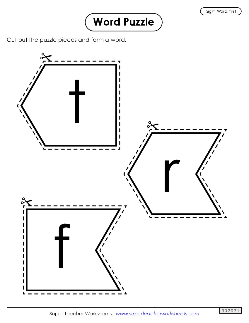 Word Puzzle: First Sight Words Individual Worksheet