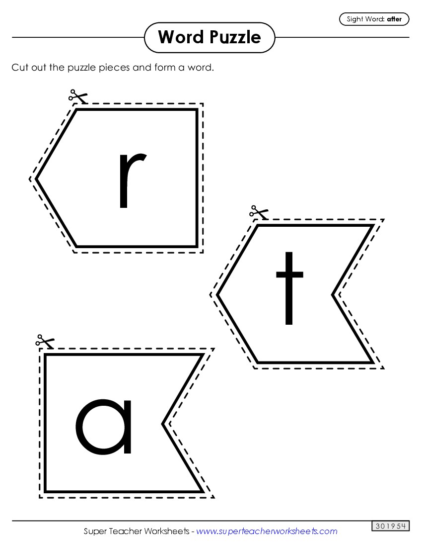 Word Puzzle: After Sight Words Individual Worksheet