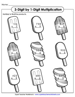 3 - Digit Summer Multiplication Worksheet