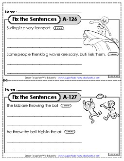 Fix the Sentences A-126 through A-130 Worksheet