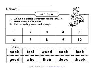 ABC Order: Cut and Glue (A-20) Spelling A Worksheet