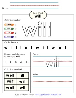 Will (Sight Word) Sight Words Individual Worksheet