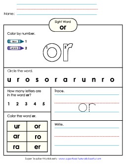 Worksheet 4: Or Sight Words Individual Worksheet