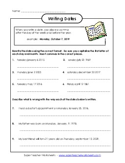 Writing Dates Punctuation Worksheet