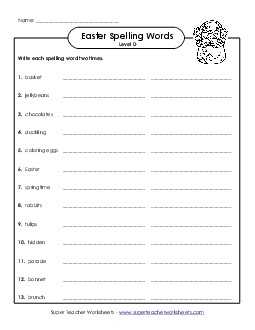 Write Twice (D-Easter)  Free Spelling D Worksheet