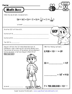 Math Buzz: Week 19 Worksheets 91 through 95 Daily Math Review Worksheet