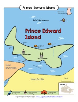 Prince Edward Island Map (Full Colour) Canada Worksheet