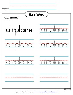 Trace the Word: Airplane Sight Words Individual Worksheet