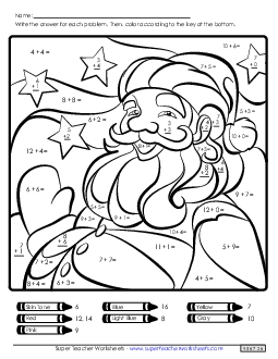 Basic Addition Math Picture: Santa Free Christmas Worksheet