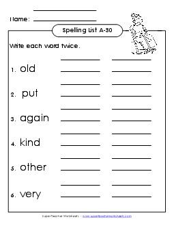 Write Twice (A-30) Spelling A Worksheet