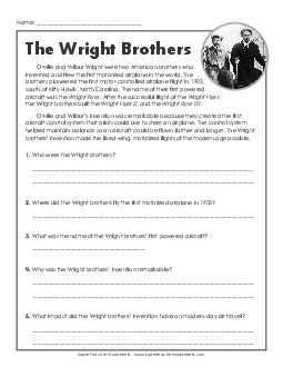 Wright Brothers 5th Grade Reading Comprehension Reading Comp Short Worksheet