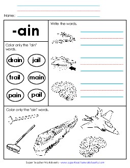 Worksheet 2 (-ain Words) Word Families Worksheet