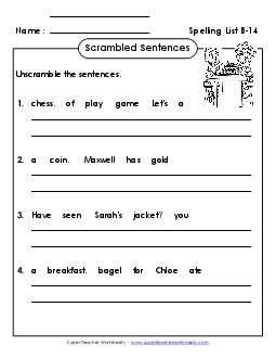 Scrambled Sentences (B-14) Spelling B Worksheet