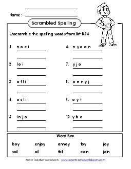 Word Scramble (B-26) Spelling B Worksheet