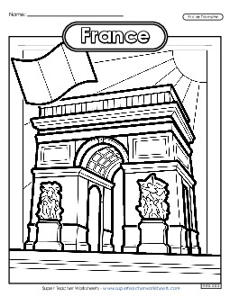 Arc de Triomphe Coloring Page France Worksheet