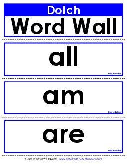 Word Wall: Primer Dolch Worksheet