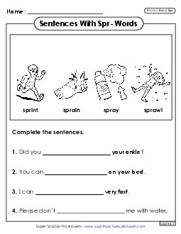 Sentences with Spr- Words Phonics Blends Worksheet