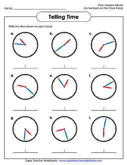 Nearest Minute - No Numbers on the Clock 2 Time Worksheet