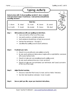 Typing Sentences (C-8)  Spelling C Worksheet