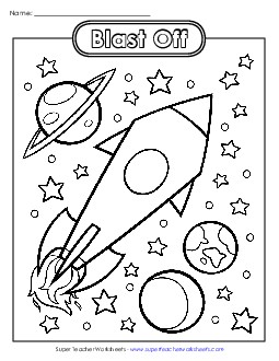 Space: Blast Off Coloring Pages Worksheet