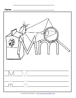 Letter M - Color and Write Alphabet Worksheet