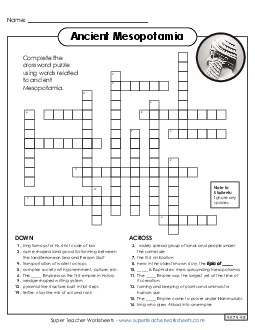 Mesopotamia Crossword Puzzle Worksheet