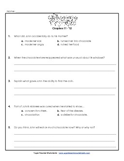 Questions for Chapters 11 & 12 Book Chocolate Touch Worksheet