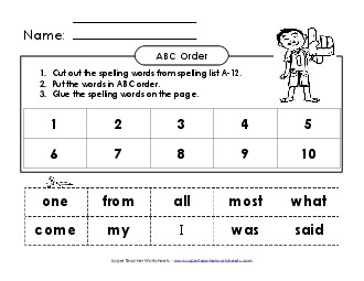 ABC Order: Cut and Glue (A-12) Spelling A Worksheet