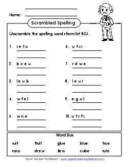 Word Scramble (B-25)  Spelling B Worksheet