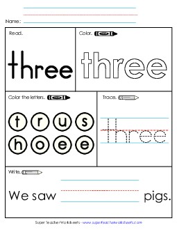 Three (Sight Word) Free Sight Words Individual Worksheet