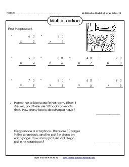 Multiplication: Single Digit by a Multiple of Ten Worksheet