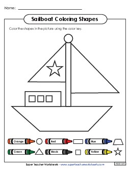 Coloring Shapes - Boat Geometry Worksheet