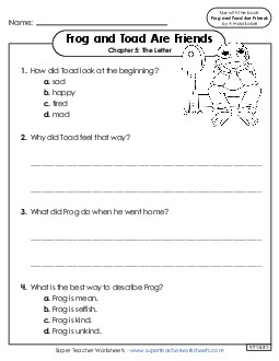 Questions for Chapter 5 Book Frog And Toad Worksheet