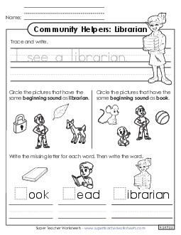 Mixed Literacy Skills: Librarian Community Helpers Worksheet