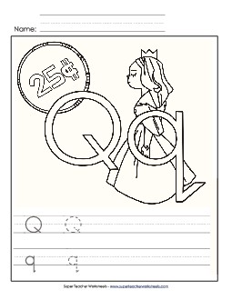 Letter Q - Color and Write (Pointed Q) Alphabet Worksheet