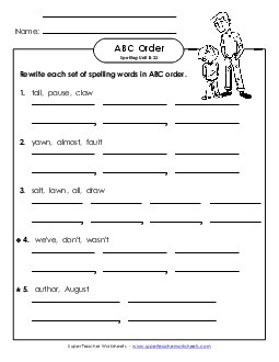 ABC Order - Word Sets (B-23) Spelling B Worksheet