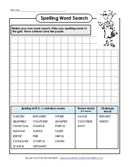 Make a Wordsearch (E-5) Spelling E Worksheet