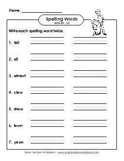 Write Twice (B-23) Spelling B Worksheet