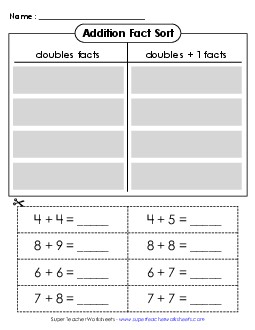 Doubles and Doubles +1: Sorting Addition Worksheet